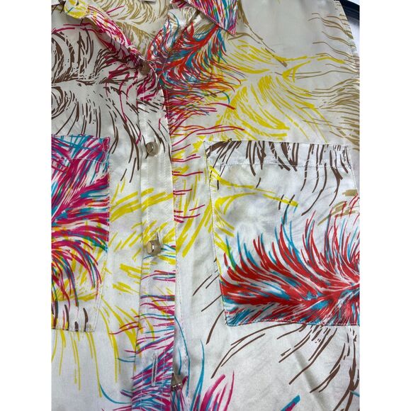 CAbi 100% Silk Sleeveless Blouse XS Feather Print Button Front High Low Hem - Picture 4 of 11